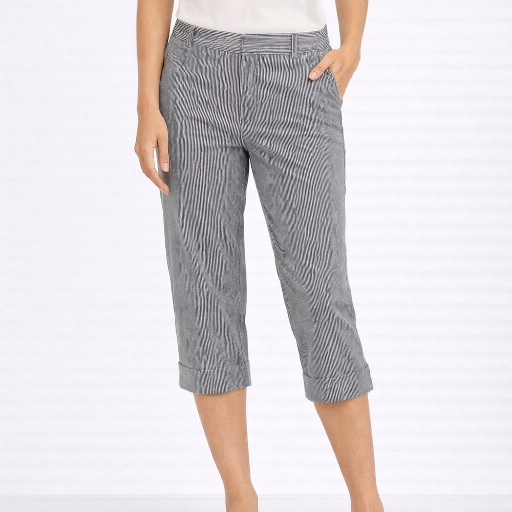 Banana Republic Jackson Fit Cropped Pants Size 10 – Navy Pinstripe Stretch